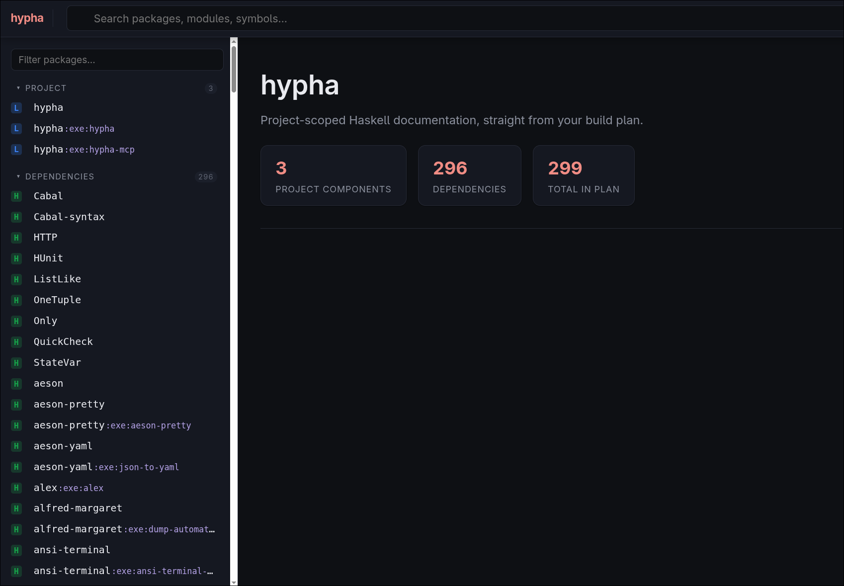 The Hypha server homepage