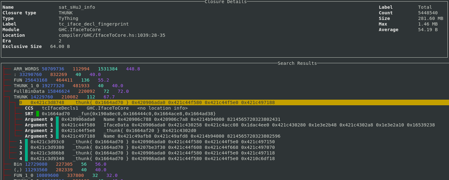 Expanding the THUNK entry in a 1-level profile